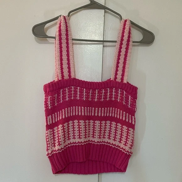 NWT Lush Crochet Striped Top Fuchsia Blush Women’s Size M - Picture 7 of 7